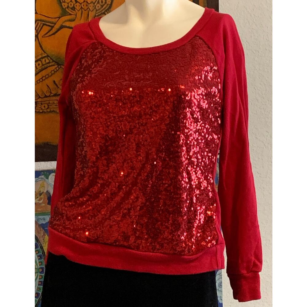 Bongo Red sequined long sleeve shirt sz juniors Small NWT